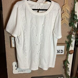 Perch by Blu Pepper White Short Sleeve Top Lace Accents Women’s Size 1XL